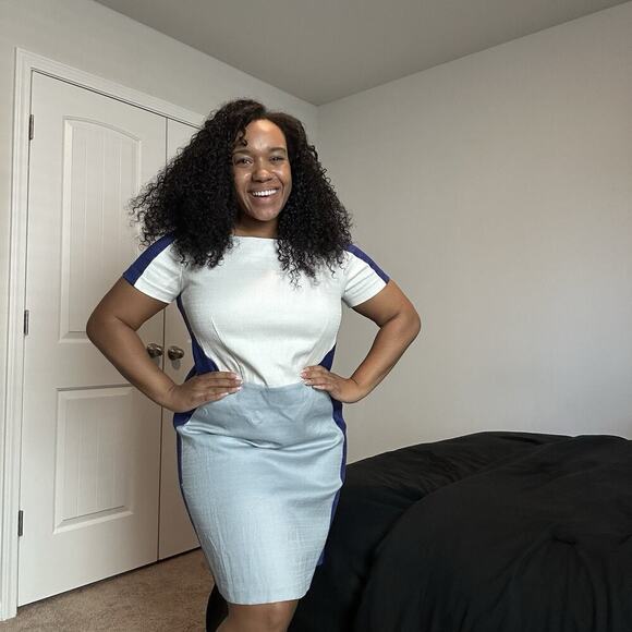 Boden Anthropologie Colorblock Blue Dress Pockets Career Sz 12 Business Stretchy - Picture 12 of 12